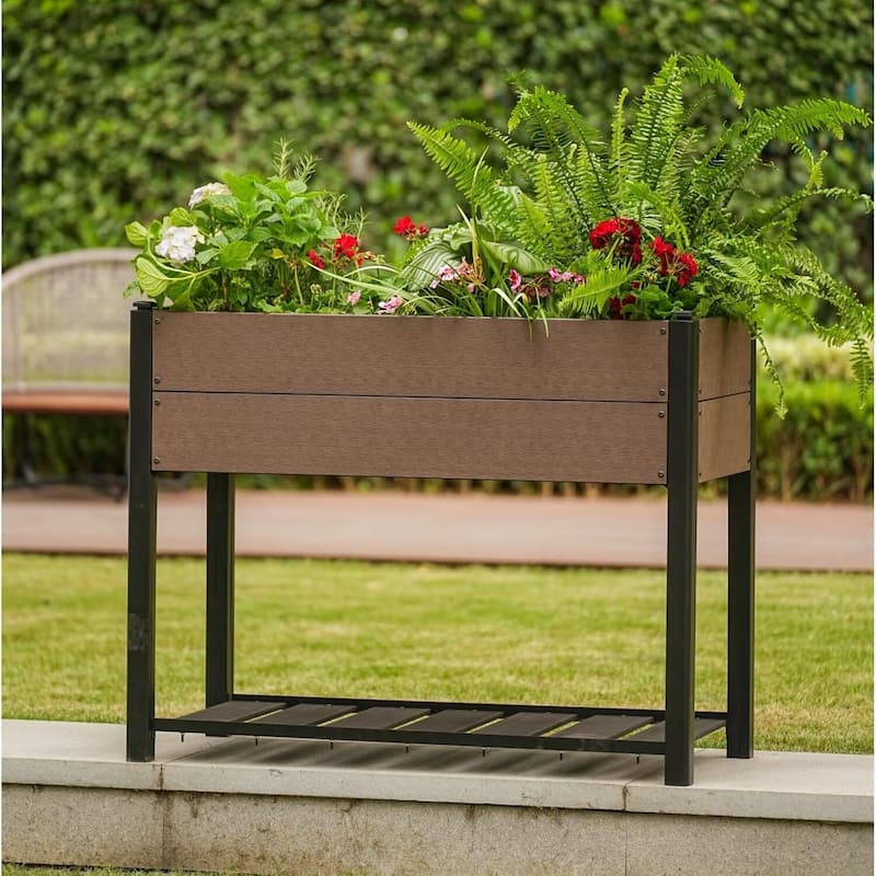 42.7" All-Weather Elevated Garden Bed, Planter Box with Storage Shelf