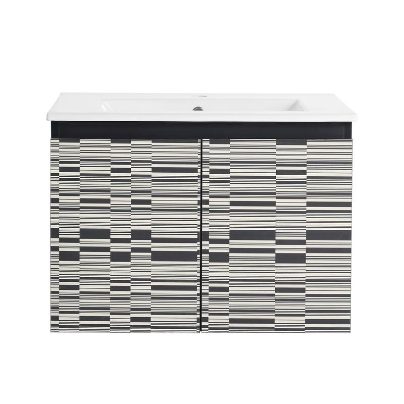 24" Floating Wall-Mounted Bathroom Vanity with Soft-Close Doors, Ceramic Sink, Eco-Friendly Plywood Base