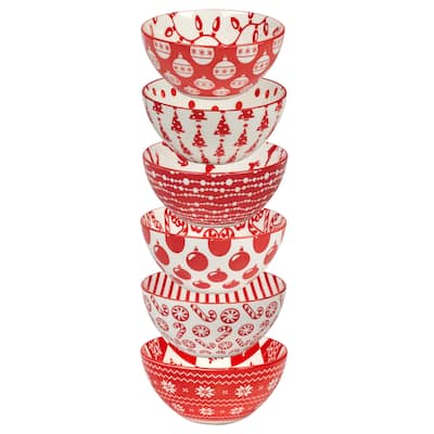Certified International Peppermint Candy 30 oz. All Purpose Bowls, Set of 6 Assorted Designs - 30 oz.