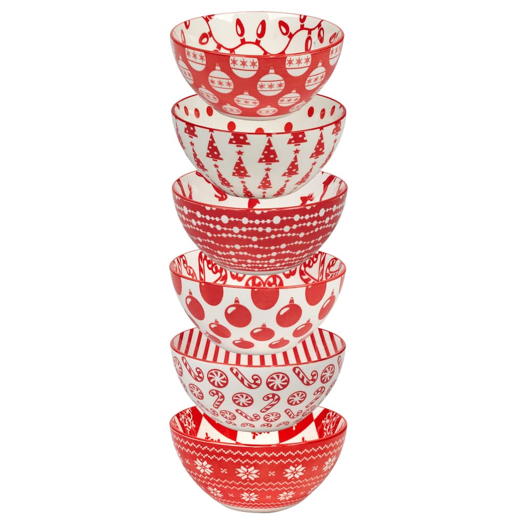 Certified International Peppermint Candy 30 oz. All Purpose Bowls, Set of 6 Assorted Designs - 30 oz.
