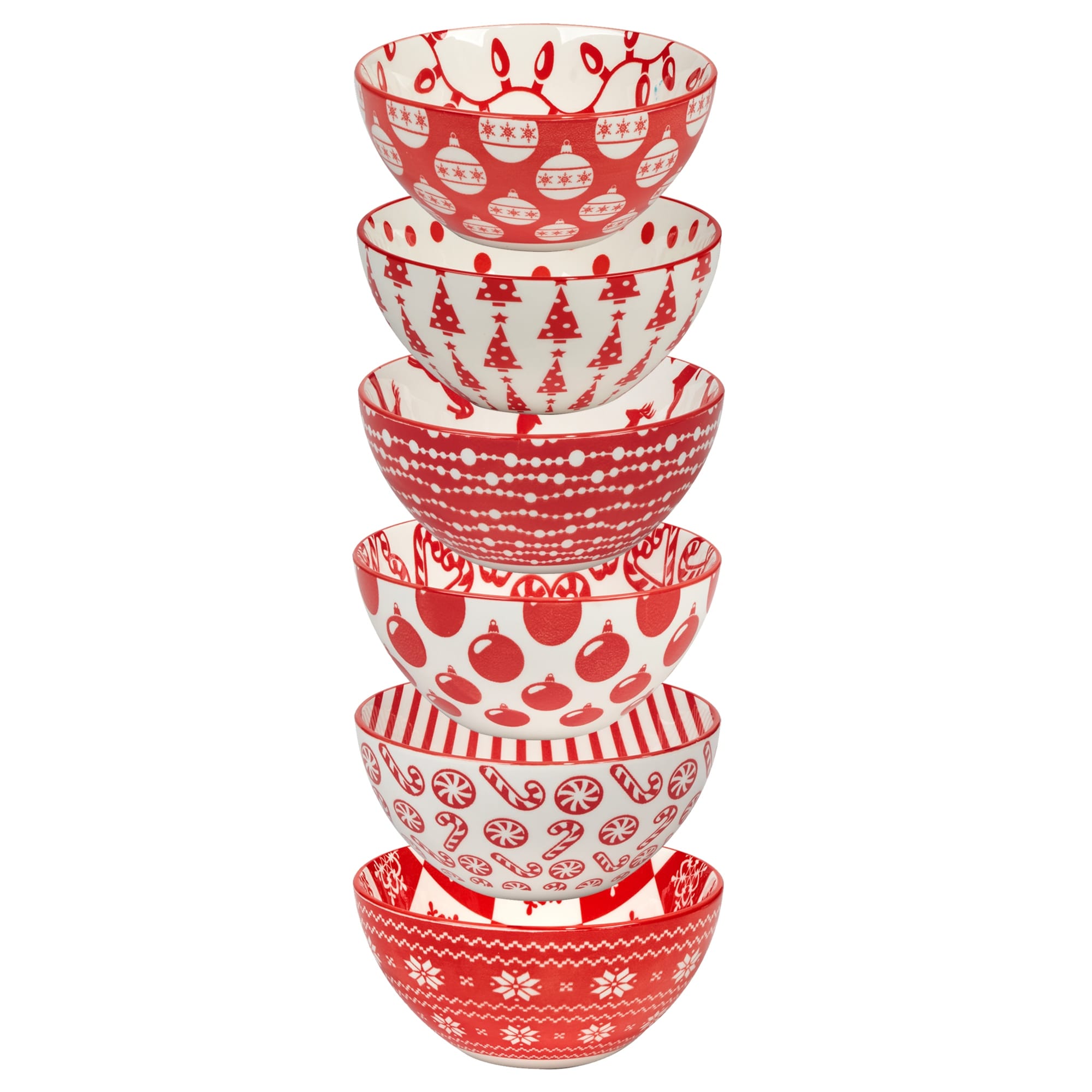 Certified International Peppermint Candy 30 oz. All Purpose Bowls, Set of 6 Assorted Designs - 30 oz.