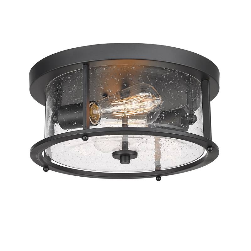 2 Light Flush Mount Ceiling Light Matte Black Finish with Seeded Glass - 12" x 12" x 5.6"(L x W x H)