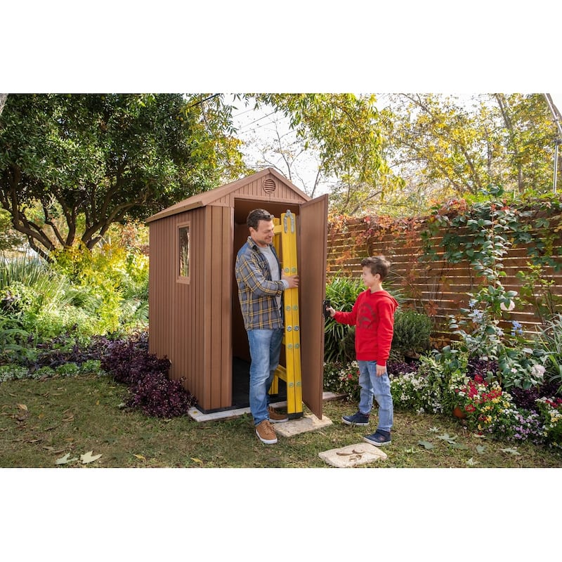 Keter Darwin 4x6 ft. Resin Outdoor Storage Shed With Floor for Patio Furniture and Tools, Brown