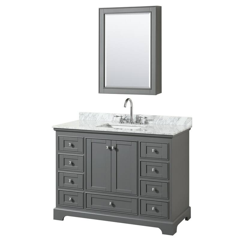 Wyndham Collection Deborah 48" Free Standing Single Vanity Set with - Dark Gray / White Carrara Marble Top / Polished - Steel Finish