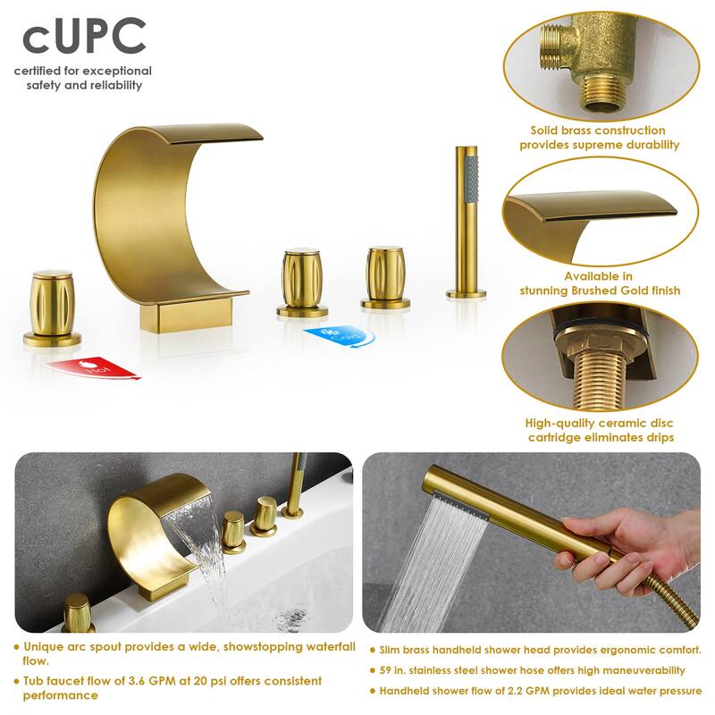 Altair Recea Triple Handle Deck-Mount Roman Tub Faucet with Diverter and Handshower