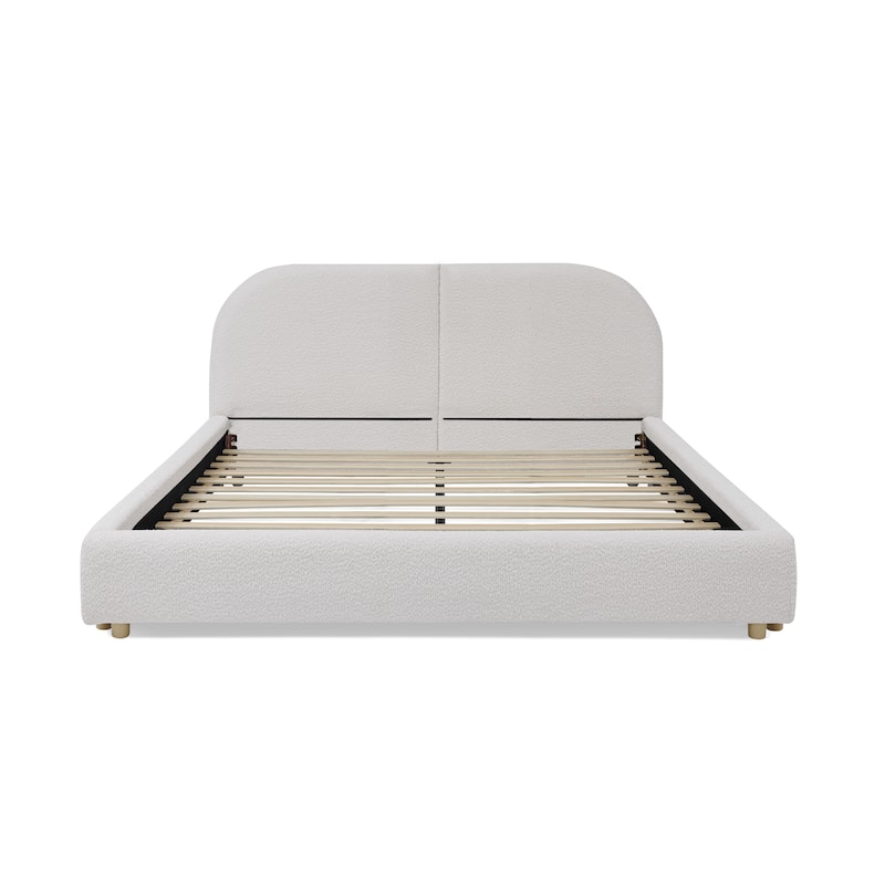 Stylish Curve-shaped Upholstered Platform Bed Frame Modern Minimalist Low Profile Bed with Curved Headboard Optional Storage Bed