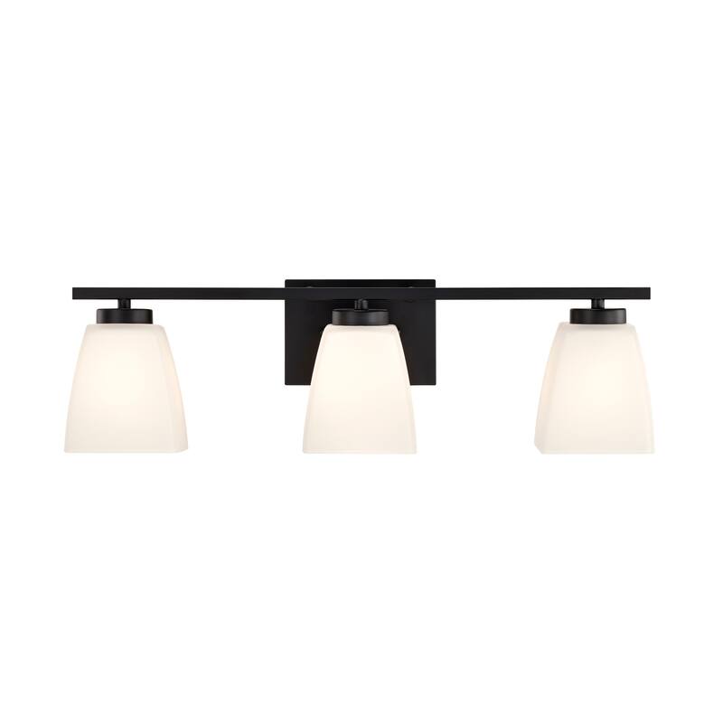 Brushed Nickel/Matte Black/Gold Modern 3-Light Vanity Light with Square Etched White Glass Shades