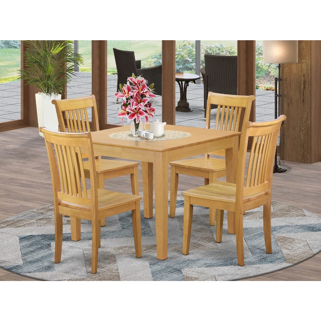HomeStock 5-Pc Natural Oak Finish Solid Wood Top - Dining Room Set - Seats 4