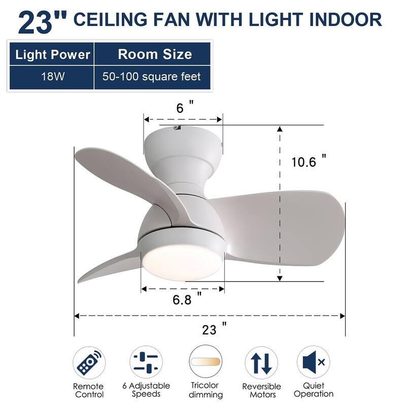 23" Modern Dimmable LED Ceiling Fan Light with Remote Control