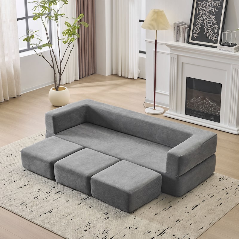 79.14" Chenille 3-Seater Sofa, Foldable Play Mat and Removable Cover