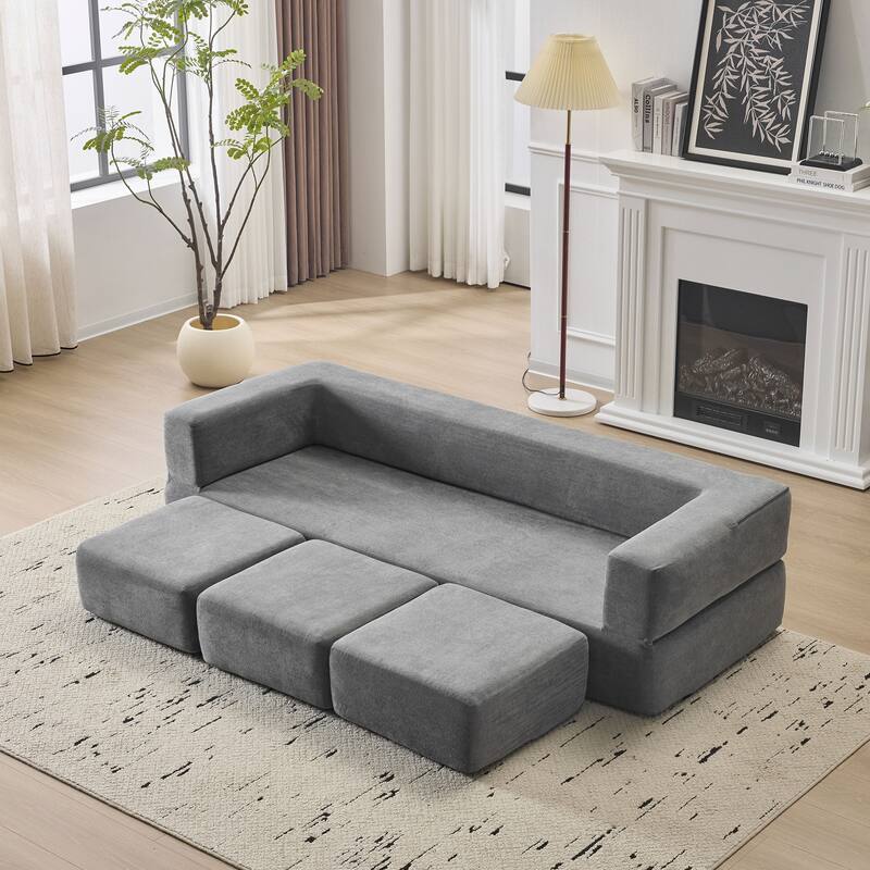 Convertible Sectional Floor Sofa with 3 Storage Ottomans