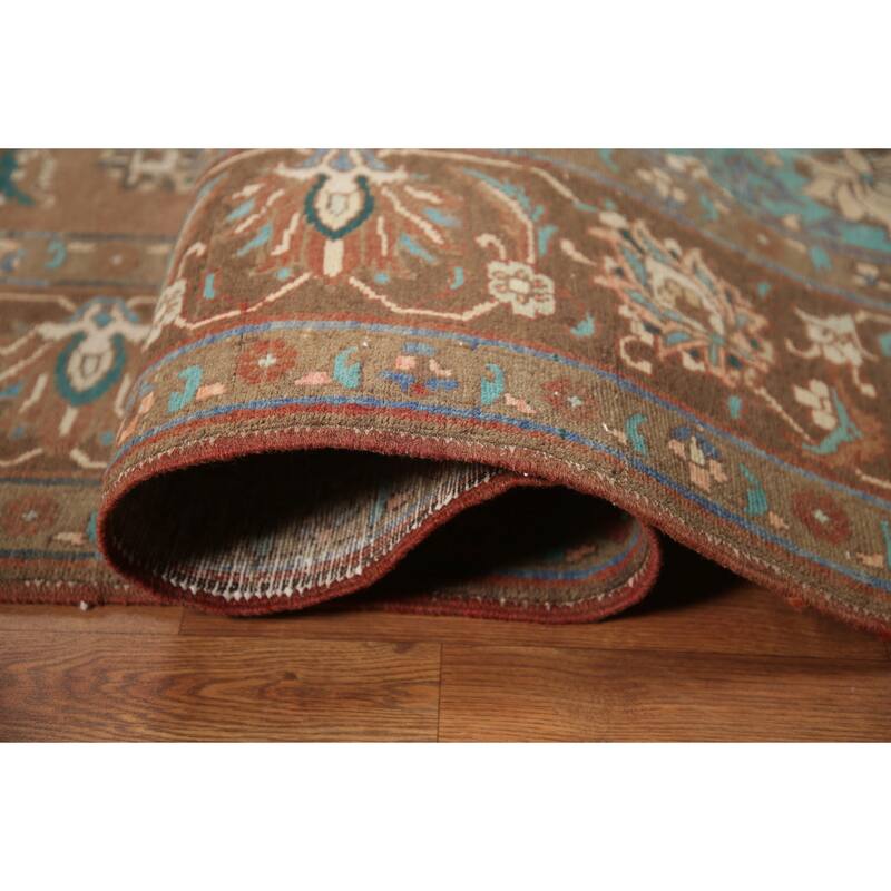 Hand Knotted Oriental 100% Wool Carpet Traditional Floral Brown Mashad Area Rug - 12' 1'' X 8' 10''