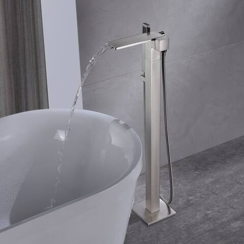 brushed nickel waterfall floor mount tub filler free standing - 8' x 10'