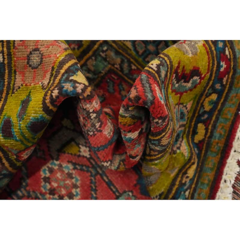 Hand Knotted Oriental 100% Wool Carpet Traditional Floral Red Hamedan Runner Rug - 12' 2'' X 3' 11''