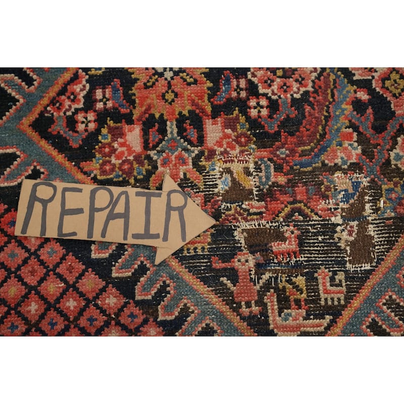 Hand Knotted Oriental 100% Wool Carpet Traditional Geometric Oranges & Rust Malayer Area Rug - 12' 8'' X 4' 9''