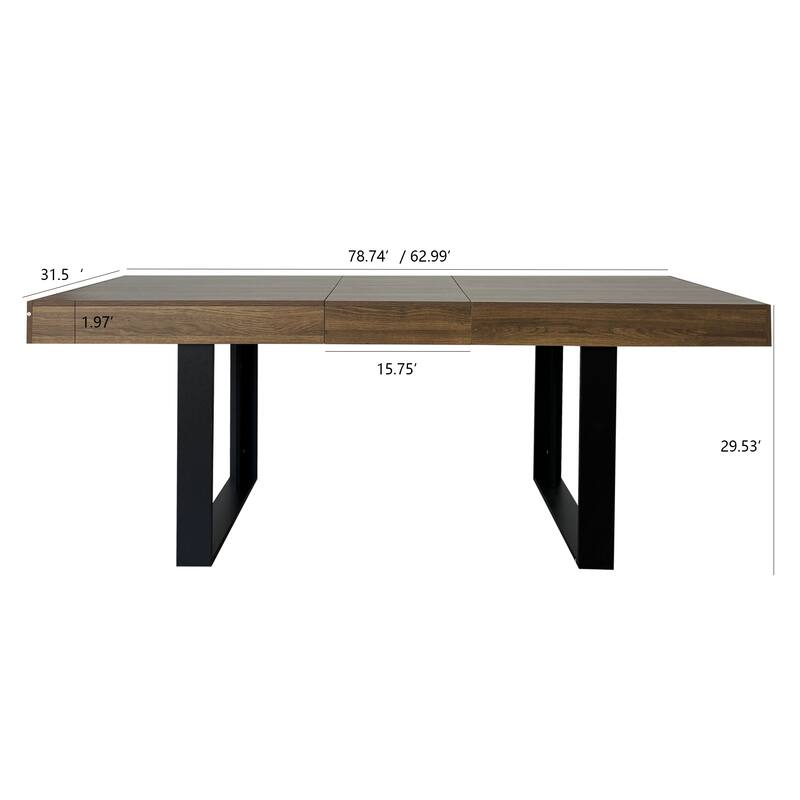 Rectangle Extendable Dining Table for 6-10 People, Aged Effect Wood and Black 160-200 cm - Black Brown