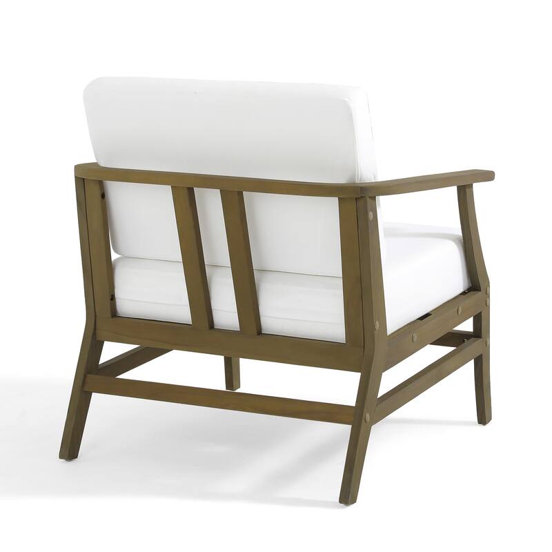 2 Set Patio Teak Wood Outdoor Chair and Side Table Set with Cushions