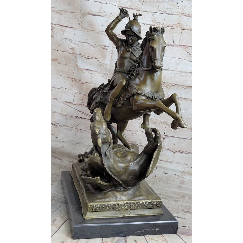 Patron Saint George And The Dragon Bronze Figurine Sculpture 20 Inches X 15 Inches