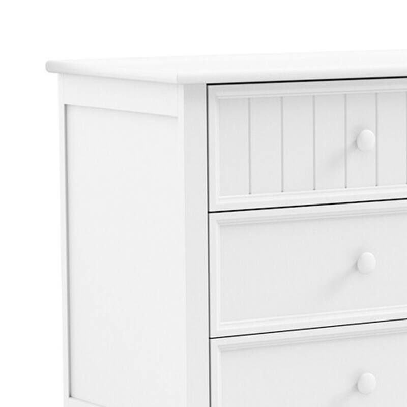 Toli Wide Dresser, 6 Drawers w Round Knobs, White Solid Hardwood