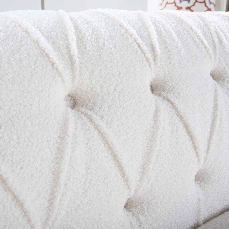 Chesterfield Fabric 3 Seater Sofa, Tufted Upholstered Sofa with Rolled Arms, Lounge Sofa Chair with Wooden Legs