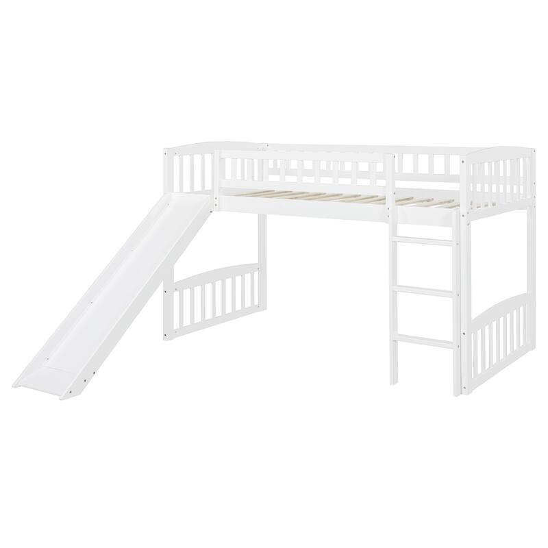 Twin Size Loft Bed with Slide and Ladder for Kids