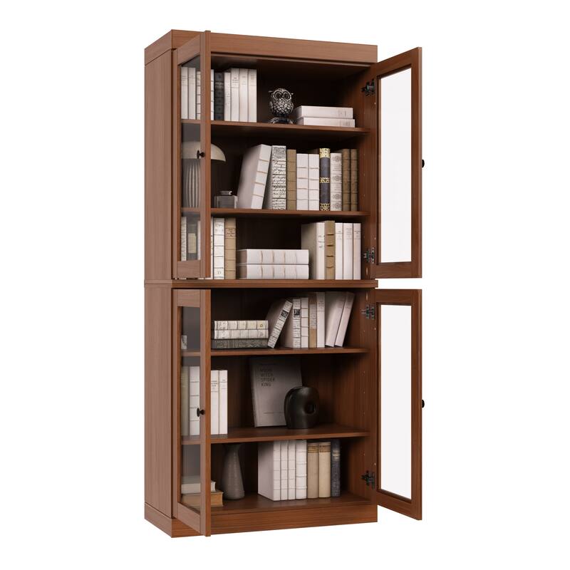 Palace Imports Solid Wood 6-Shelf Bookcase, Clear Glass Doors, Adjustable Shelves