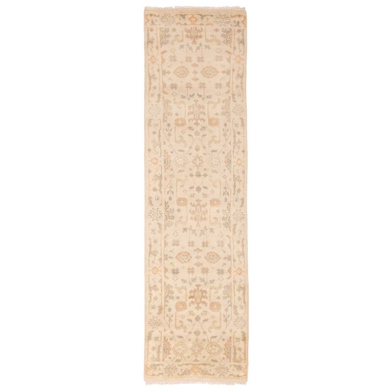 ECARPETGALLERY Hand-knotted Royal Oushak Ivory Wool Rug - 2'7 x 9'11