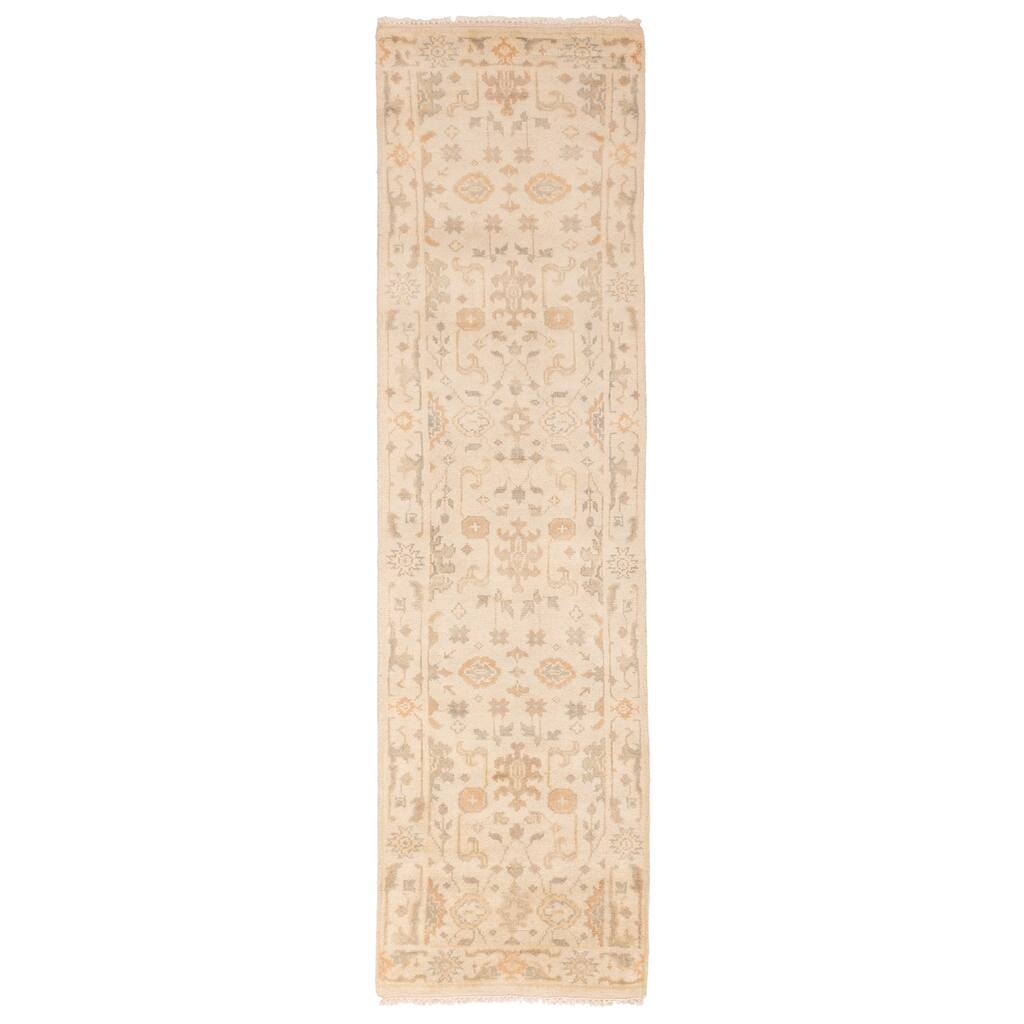 ECARPETGALLERY Hand-knotted Royal Oushak Ivory Wool Rug - 2'7 x 9'11