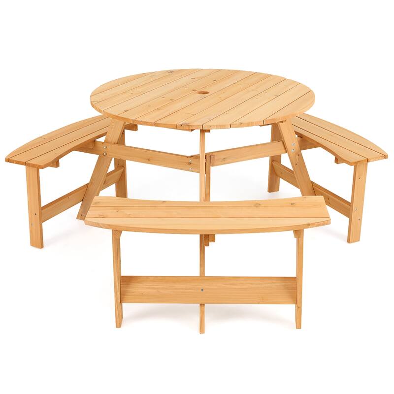 Gymax Kids Outdoor Wooden Picnic Table & Bench Set w/Umbrella Hole &