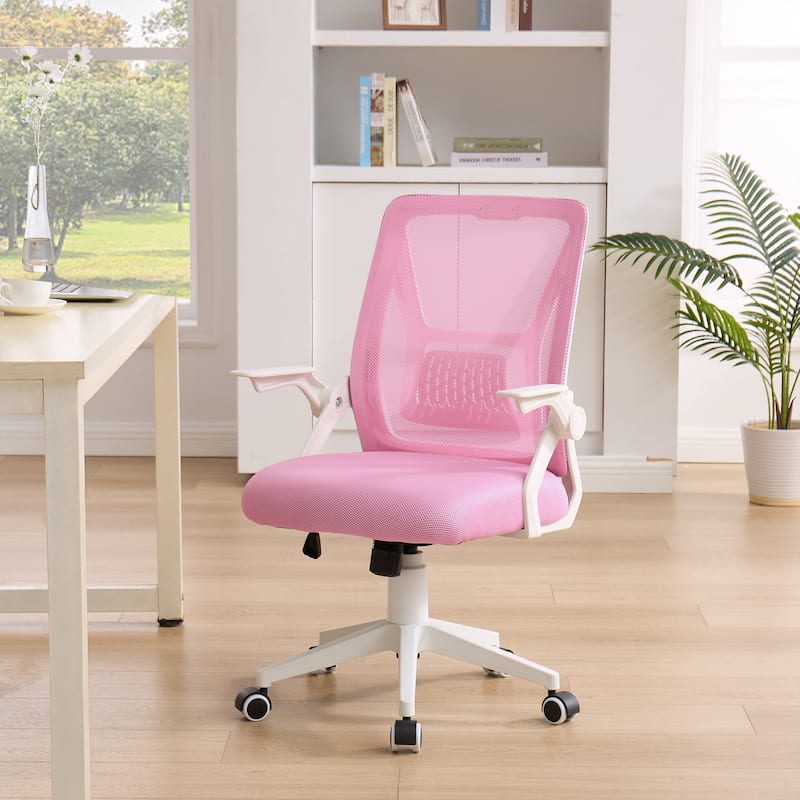 Javlergo Office Chair Mid Back Swivel Lumbar Support Desk Chair, Computer Ergonomic Mesh Chair with Armrest - Pink