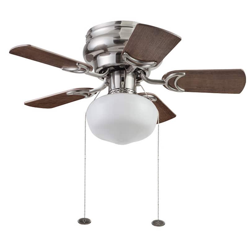 28" Prominence Home Hero Brushed Nickel Traditional Flush Mount Indoor LED Ceiling Fan with Light, Pull Chain