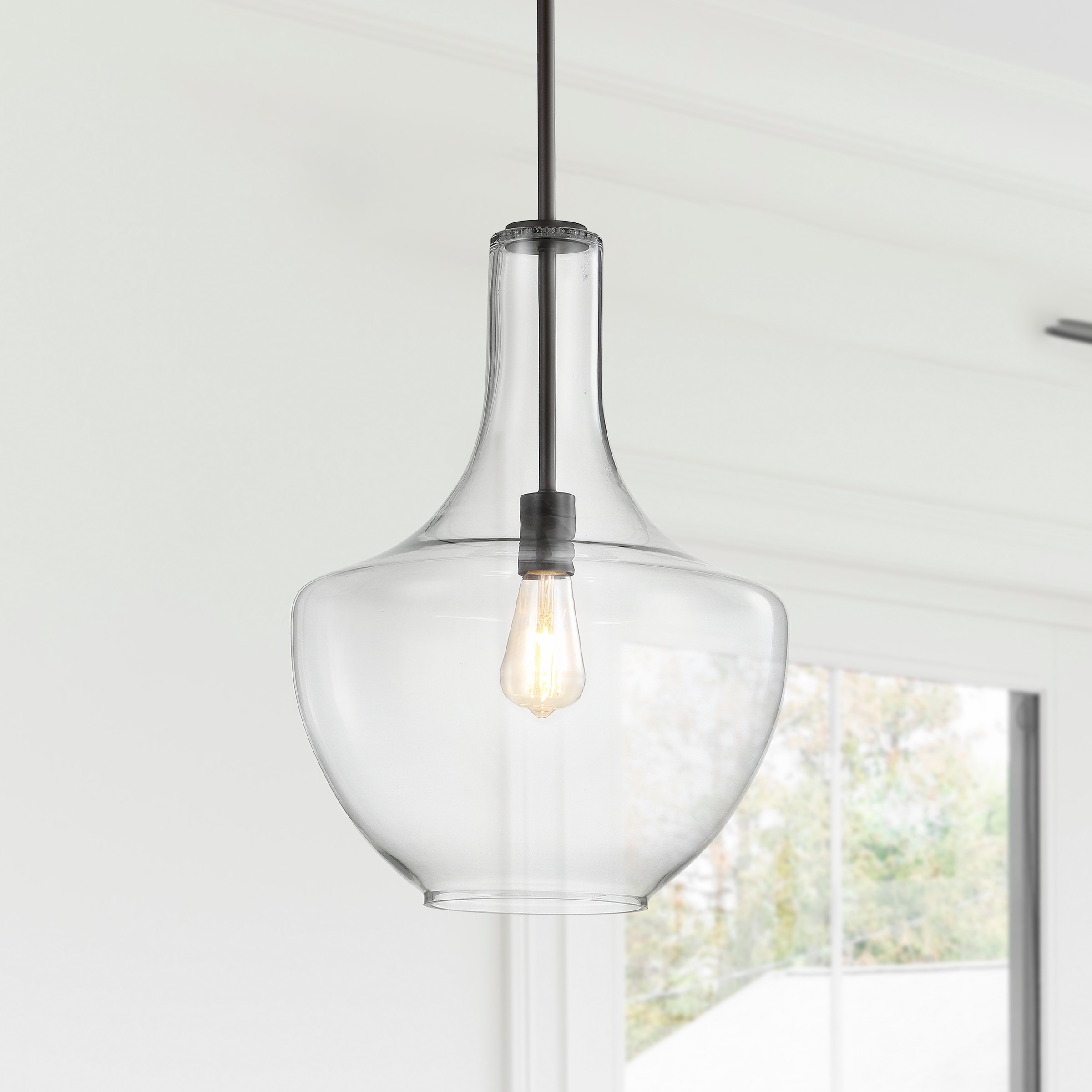 JONATHAN Y Bettina 1- Light Mid-Century Modern Iron/Glass LED Pendant