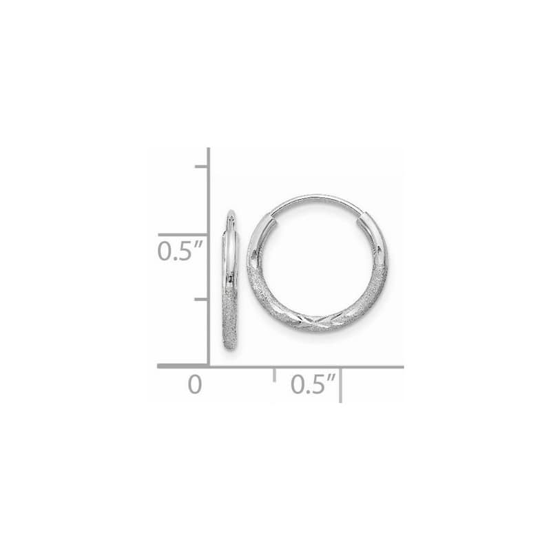 Curata 14k White Gold 1.5x12mm Diamond-Cut Endless Hoop Earrings