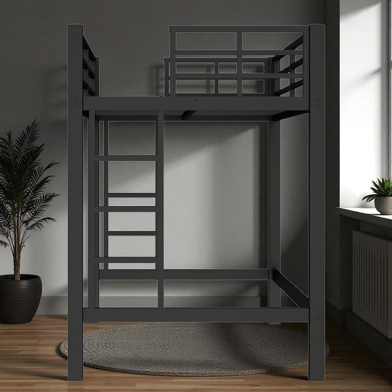 Twin/Twin XL/Full/Queen Size Metal Loft Bed with Guardrails and Dual Ladders, Space-Saving Loft Bed Frame for Bedroom or Dorm