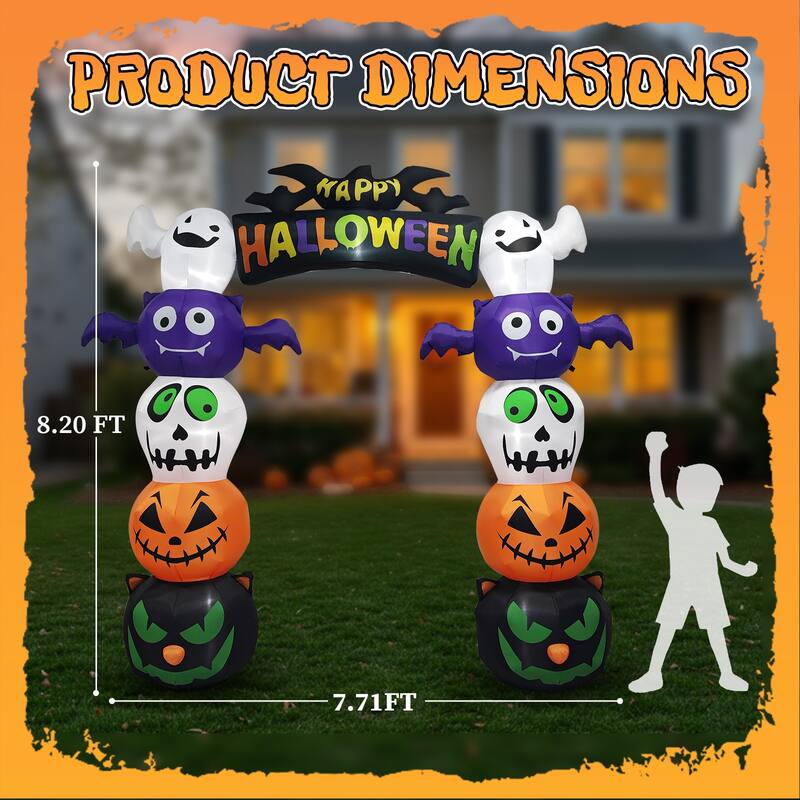 8.2FT Halloween Inflatable Archway with Pumpkins and Ghosts Lighted Yard Blow Up Decor