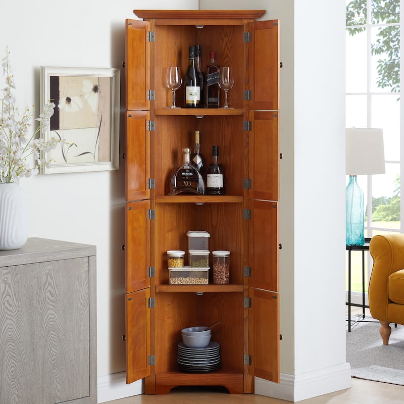 4-Tier Corner Kitchen Pantry Storage Cabinet with 8 Doors and Adjustable Shelves for Efficient Organization