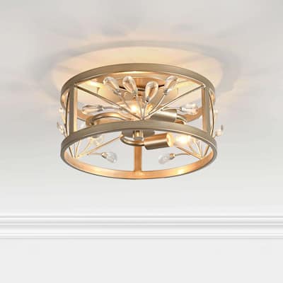 Adela 3-Light Brushed Champagne Silver Metal Cage Drum Flush Mount - 11 inches in diameter x 6 inches H