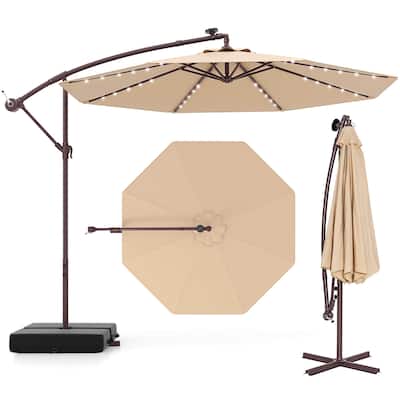 Costway Patio 10FT Hanging Offset Umbrella 32 LED Lights Sand Bag