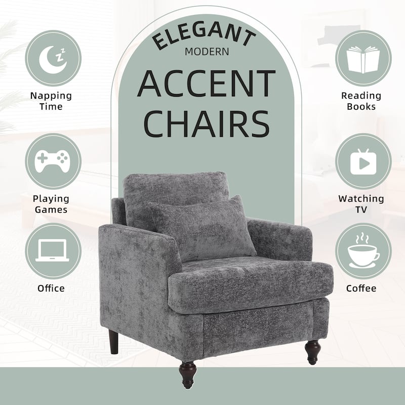 HOMEFUN Chenille Upholstered Mid Century Modern Wood Frame Armchair for Living Room