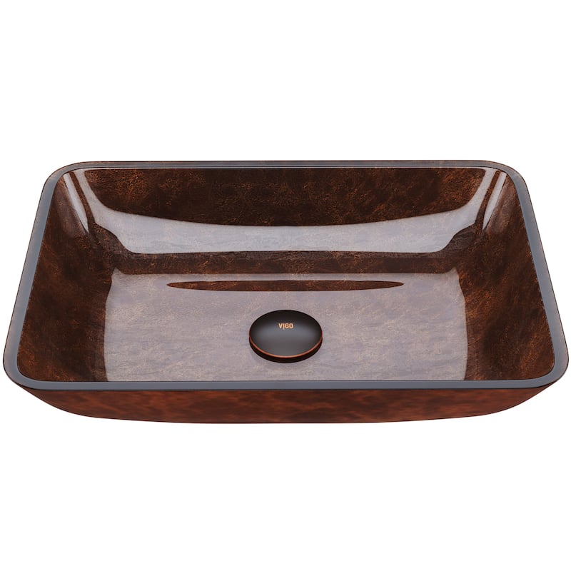 VIGO Donatello 18"L x 13"W x 4"H Glass Rectangular Vessel Bathroom Sink - Red and Brown Fusion