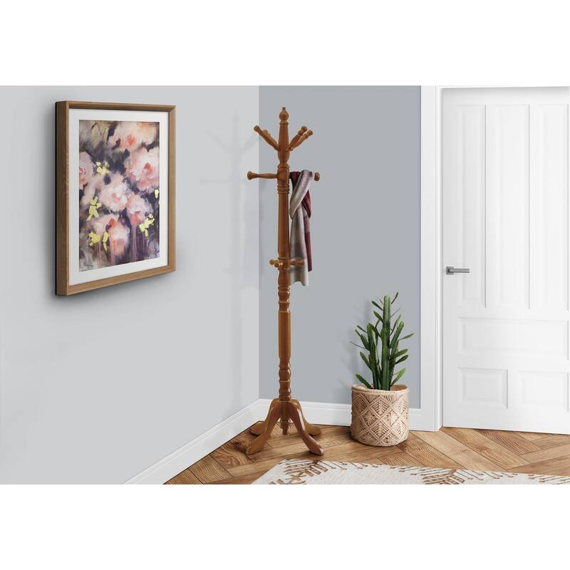 73.75" Brown Traditional Coat Rack with Hanging Hooks