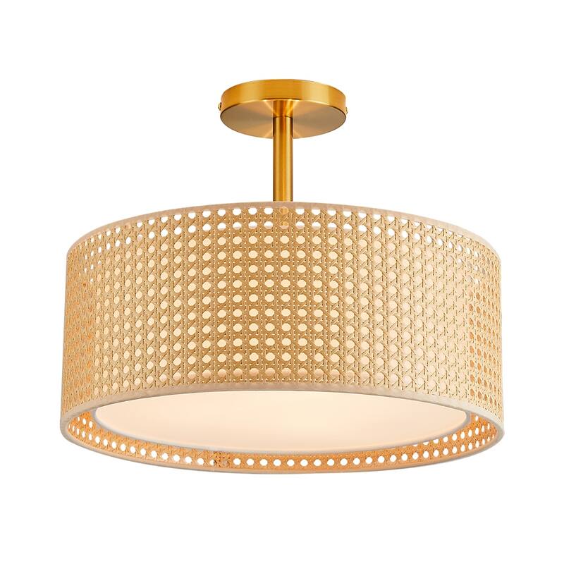 MLiAN 15.7" 3-Light Rattan or Fabric Semi-Flush Mount Ceiling Light