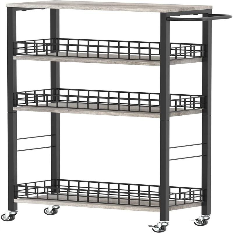 Storage Cart Rolling Kitchen Cart with Wheels Narrow Laundry Storage Utility Cart - 7.08"D x 16.53"W x 34.56"H