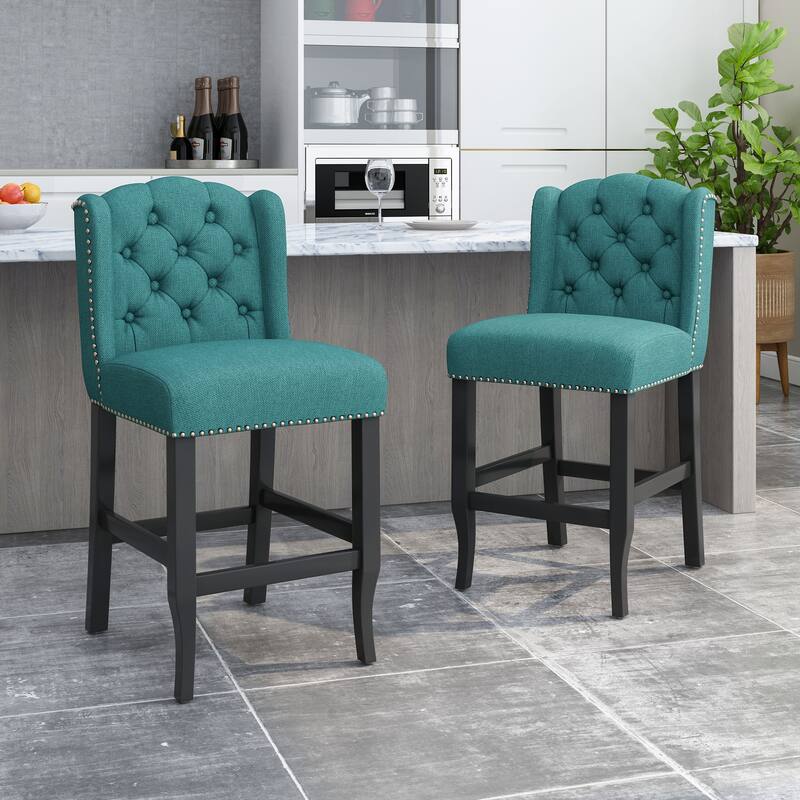 Foxcroft Wingback Counter Stool (Set of 2) by Christopher Knight Home - Teal + Dark Brown