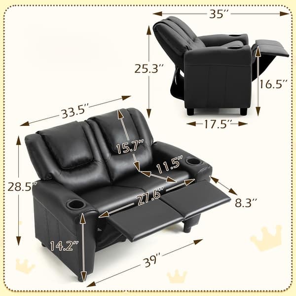 dimension image slide 1 of 2, AVAWING Faux Leather Kids Recliner Lounge Sofa Chair