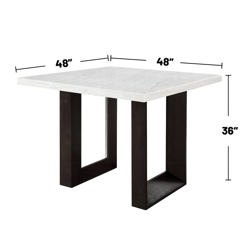 Square Natural Marble Counter Height Table with Double U-Shape Base in White and Espresso - White/Espresso