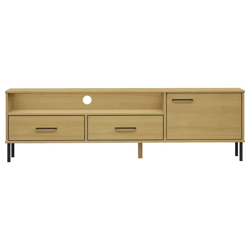 vidaXL TV Stand TV Console TV Console with Metal Legs Solid Wood Pine OSLO - 62.2" x 15.7" x 18.3"