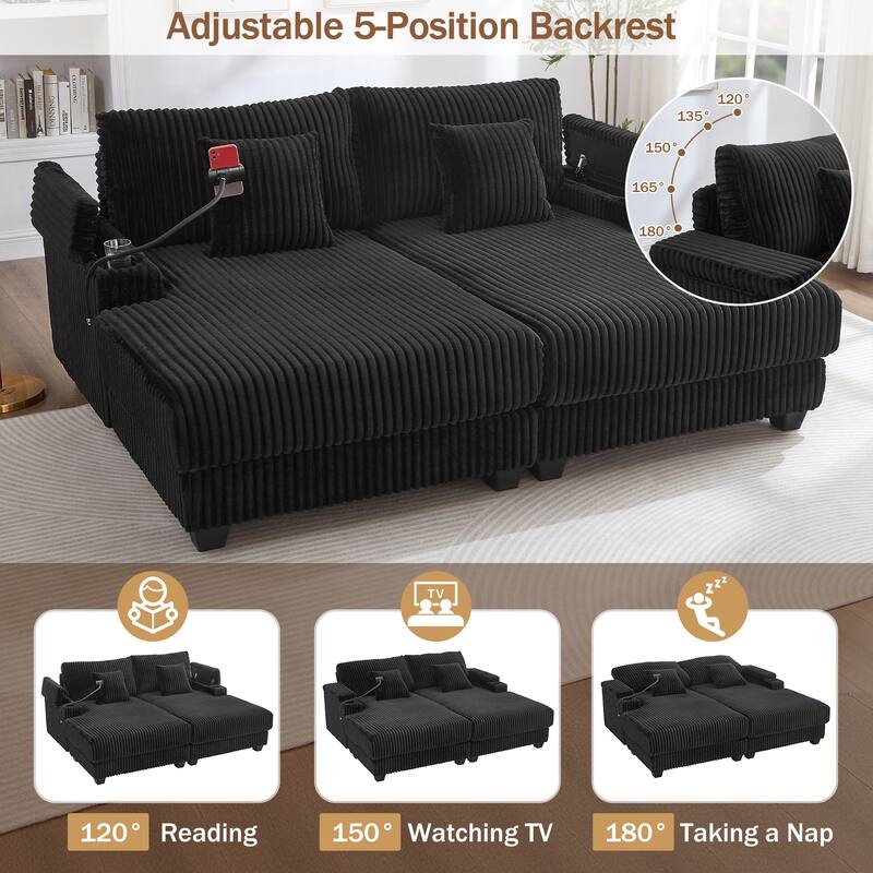 Modern Corduroy Chaise Lounge Sofa by Harper&Bright Designs.