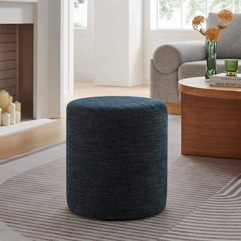 Callum 16"/23"/29"/38" Round Woven Heathered Fabric Upholstered Ottoman - 16"W x 16"L x 17"H - Heathered Weave Azure