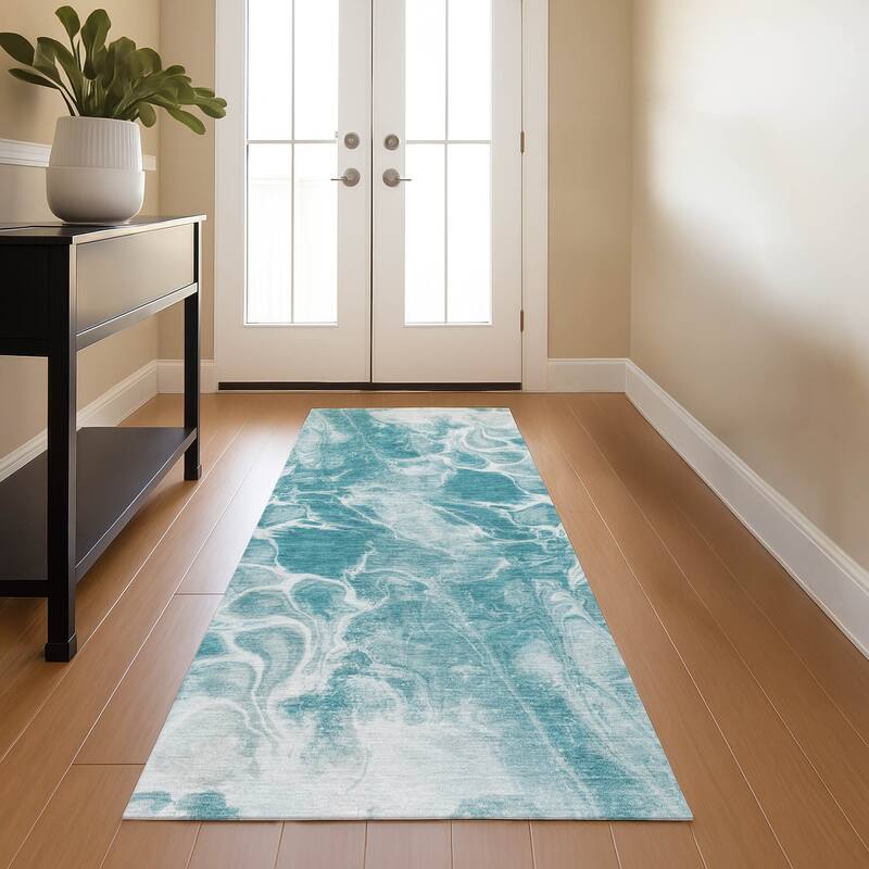 Premium Washable Super Soft Modern Abstract Mayfield Rug - Teal - 2'3" x 7'6"